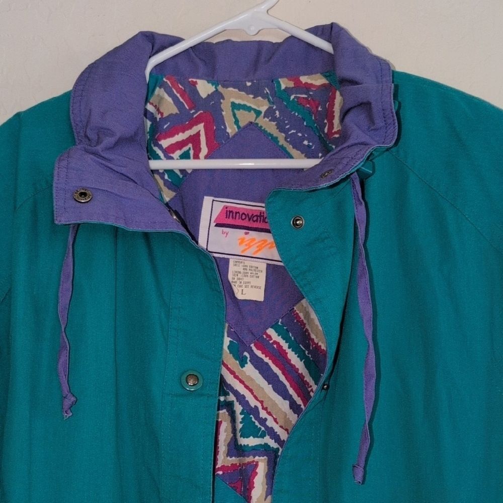 VTG Innovations By Izzi Teal Purple Windbreaker 80s 90s Jacket - Size L - Picture 2 of 10
